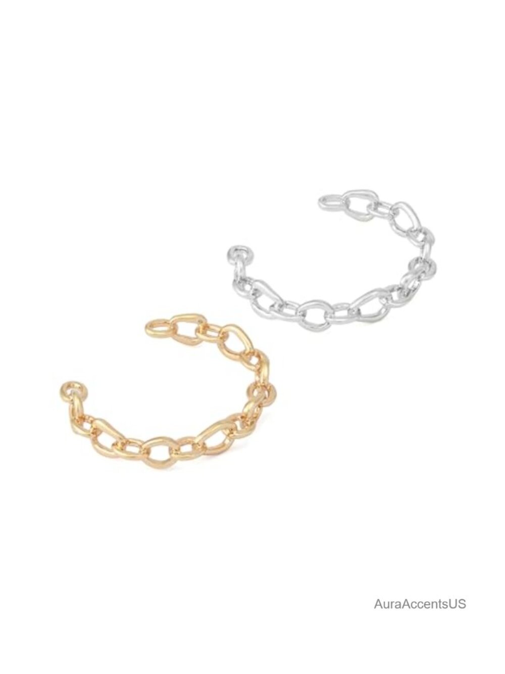 Sculpted Link Cuff Bracelet Set - Two-Tone Metal - Slip-On